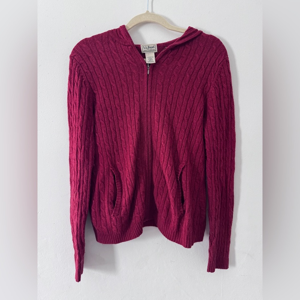 L.L. Bean Women's Hooded Cable-Knit Zip Cardigan